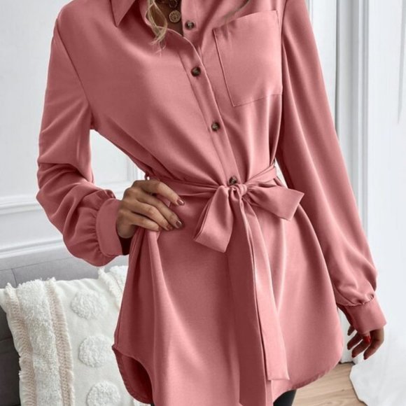 CHIC DOLLZ button down belted blouse - Picture 1 of 6